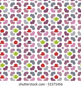 Seamless tea pot and cups pattern in vector