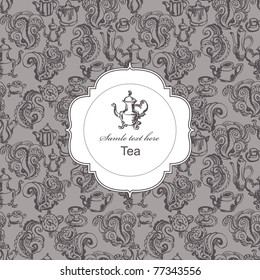 Seamless tea time pattern with card label