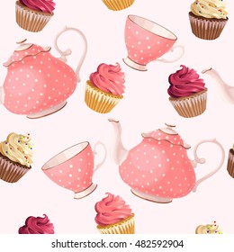 Seamless teacups and cupcakes