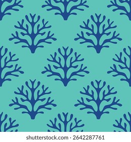 Seamless teal blue coral reef pattern underwater ocean design