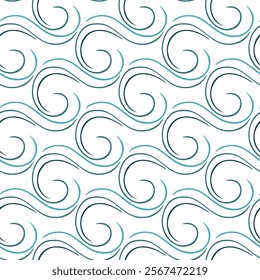 Seamless teal and gray swirl pattern on white background