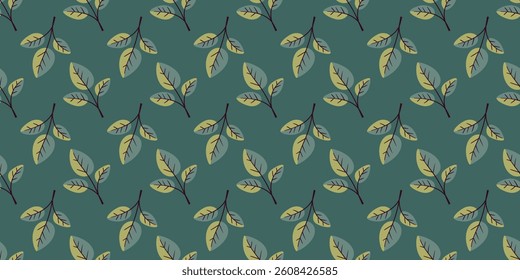 Seamless teal green leaf pattern.  Elegant, minimalist design ideal for textile prints, website backgrounds, or stationery.  Evokes a sense of nature and tranquility.