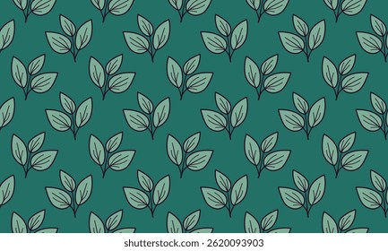 Seamless teal green leaf pattern.  Simple, elegant foliage design perfect for textile prints, website backgrounds, or packaging.  Evokes nature, growth, and freshness.  A versatile, minimalist style.