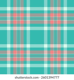 Seamless teal, pink  grey plaid pattern.  Perfect for textile design, fashion, website backgrounds, or crafting projects.  This cheerful, versatile design evokes feelings of spring and summer.