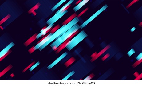 Seamless Tech Background Of Neon Speed Lines. Abstract Glitch Effect Texture. Neon Car Trail Pattern. Technology Poster Background.