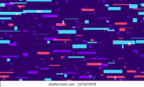 Seamless Tech Background Of Neon Speed Lines. Bright Rectangle Shapes Texture. Digital Neon Flow Pattern. Technology Poster Background.
