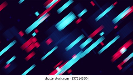 Seamless Tech Background Of Neon Speed Lines. Bright Rectangle Shapes Texture. Fast Movement Sporty Pattern. Dynamic Rays Cover Background.