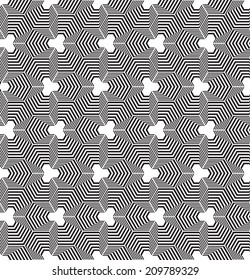 Seamless Techno Optical Art Hexagonal Pattern Texture Wallpaper. Black and White