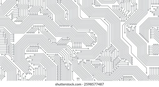 Seamless technology motherboard pattern on white background.