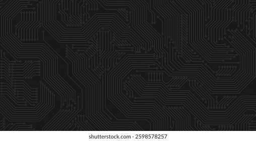 Seamless technology motherboard pattern on black background.