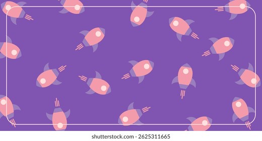seamless technology pattern on purple background with rocket icon. design for banner, poster, greeting card, social media.