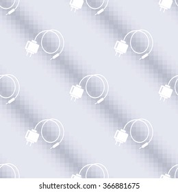Seamless technology vector pattern, symmetrical background with icons of batteries over light blue backdrop. Series of Technology Seamless Patterns.