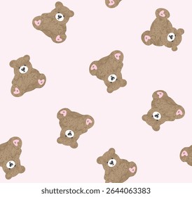 Seamless teddy Bear Pattern Background, Happy cute bear, Cartoon Panda Bears Vector illustration for kids forest background with heart.