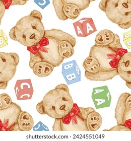 Seamless Teddy Bear pattern with blocks