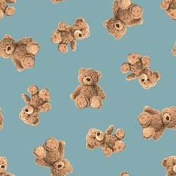 Seamless Teddy Bear Pattern With Pastel Background Color, Art Number 37