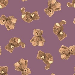 Seamless Teddy Bear Pattern With Pastel Background Color, Art Number 45