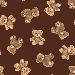 Seamless Teddy Bear Pattern With Pastel Background Color, Art Number 46