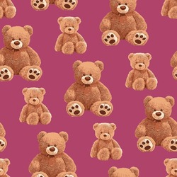 Seamless Teddy Bear Pattern With Pastel Background Color, Art Number 063
