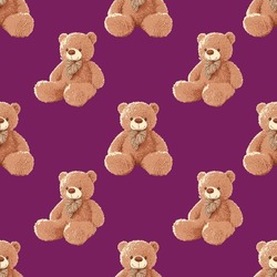 Seamless Teddy Bear Pattern With Pastel Background Color, Art Number 110