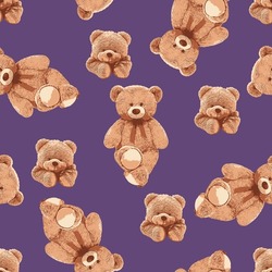 Seamless Teddy Bear Pattern With Pastel Background Color, Art Number 129
