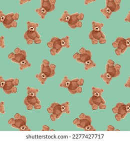 Seamless Teddy Bear pattern with pastel background color, art number 02