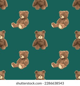 Seamless Teddy Bear pattern with pastel background color, art number 30