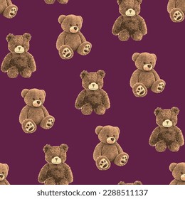Seamless Teddy Bear pattern with pastel background color, art number 35