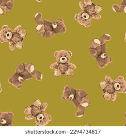 Seamless Teddy Bear pattern with pastel background color, art number 38