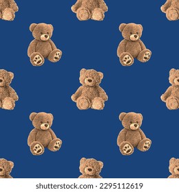 Seamless Teddy Bear pattern with pastel background color, art number 39