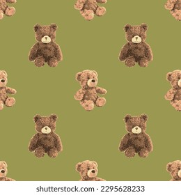 Seamless Teddy Bear pattern with pastel background color, art number 40