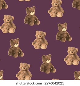 Seamless Teddy Bear pattern with pastel background color, art number 41