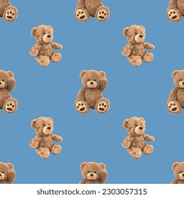 Seamless Teddy Bear pattern with pastel background color, art number 43