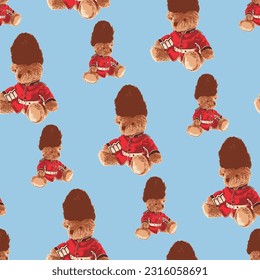 Seamless Teddy Bear pattern with pastel background color, art number 056