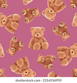 Seamless Teddy Bear pattern with pastel background color, art number 062