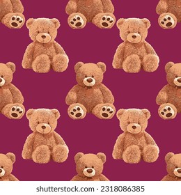 Seamless Teddy Bear pattern with pastel background color, art number 065