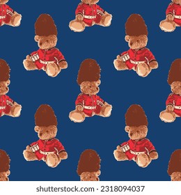 Seamless Teddy Bear pattern with pastel background color, art number 060