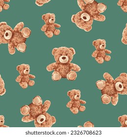 Seamless Teddy Bear pattern with pastel background color, art number 078