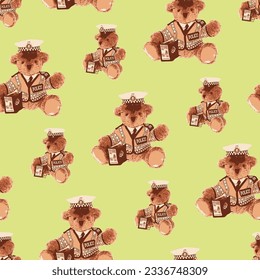 Seamless Teddy Bear pattern with pastel background color, art number 081