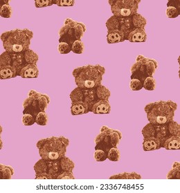 Seamless Teddy Bear pattern with pastel background color, art number 086