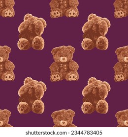 Seamless Teddy Bear pattern with pastel background color, art number 090