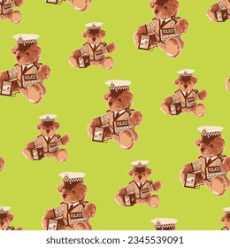 Seamless Teddy Bear pattern with pastel background color, art number 083