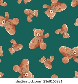 Seamless Teddy Bear pattern with pastel background color, art number 094