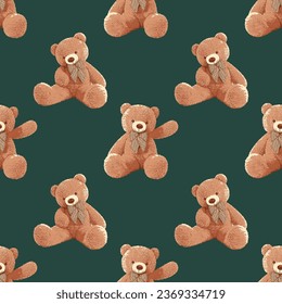 Seamless Teddy Bear pattern with pastel background color, art number 095