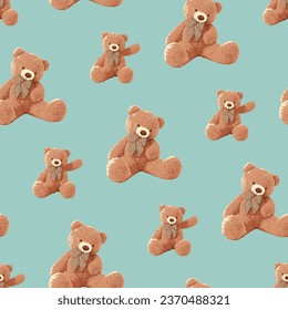 Seamless Teddy Bear pattern with pastel background color, art number 091