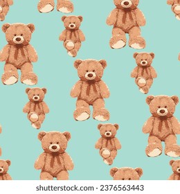 Seamless Teddy Bear pattern with pastel background color, art number 096