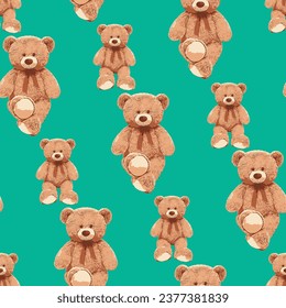 Seamless Teddy Bear pattern with pastel background color, art number 098