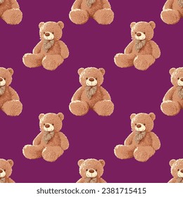 Seamless Teddy Bear pattern with pastel background color, art number 110