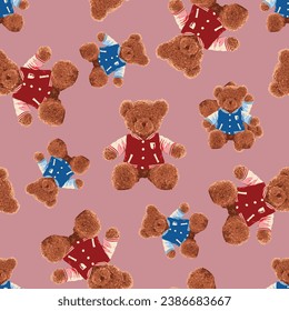 Seamless Teddy Bear pattern with pastel background color, art number 112
