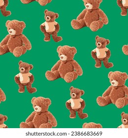 Seamless Teddy Bear pattern with pastel background color, art number 117