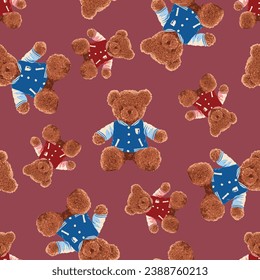 Seamless Teddy Bear pattern with pastel background color, art number 114